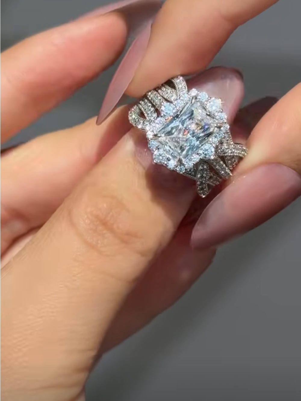 Maxine of Hollywood Sparkling Silver-Tone Clear Crystal Cocktail Ring